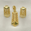Juego de Arete y Dije de Adulto 10.59.0224 Oro Laminado, Diseño de Llave Griega, Mate, Tono Dorado