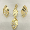 Juego de Arete y Dije de Adulto 10.59.0226 Oro Laminado, Diseño de Oja, con Blanca Zirconia Cubica, Pulido, Tono Dorado