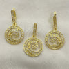 Juego de Arete y Dije de Adulto 10.59.0242 Oro Laminado, Diseño de Espiral, con Blanca Cristal, Pulido, Tono Dorado