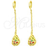 Arete Largo 02.150.0007 Oro Laminado, Diseño de Gota, con Multicolor Cristal, Pulido, Tono Dorado