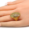 Anillo Multi Piedra 01.118.0048.09 Oro Laminado, con Blanca Micro Pave, Pulido, Tono Dorado (Size 9)