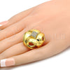 Anillo Multi Piedra 01.241.0006.09 Oro Laminado, con Blanca Cristal, Pulido, Tono Dorado (Size 9)