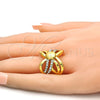 Anillo Multi Piedra 01.241.0037.07 Oro Laminado, con Blanca Cristal, Pulido, Tono Dorado (Size 7)
