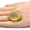 Anillo Multi Piedra 01.241.0042.09 Oro Laminado, con Blanca Cristal, Pulido, Tono Dorado (Size 9)