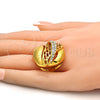 Anillo Multi Piedra 01.241.0055.09 Oro Laminado, con Blanca Cristal, Pulido, Tono Dorado (Size 9)