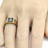 Anillo de Hombre 01.185.0012.12 Oro Laminado, con Blanca Cristal, Esmaltado Negro, Tono Dorado (Size 12)