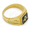 Anillo de Hombre 01.185.0012.12 Oro Laminado, con Blanca Cristal, Esmaltado Negro, Tono Dorado (Size 12)