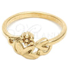 Anillo Elegante 01.63.0573.08 Oro Laminado, Diseño de Flor y Oja, Diamantado, Tono Dorado (Size 8)