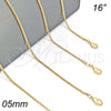 Gargantilla Basica 04.118.0111.16 Oro Laminado, Diseño de Rope, Diamantado, Tono Dorado (05 MM Thickness, 16 Inches Length)