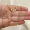 Gargantilla Basica 04.118.0111.20 Oro Laminado, Diseño de Rope, Diamantado, Tono Dorado (05 MM Thickness, 20 Inches Length)