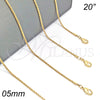 Gargantilla Basica 04.118.0111.20 Oro Laminado, Diseño de Rope, Diamantado, Tono Dorado (05 MM Thickness, 20 Inches Length)