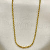 Gargantilla Basica 04.118.0111.30 Oro Laminado, Diseño de Rope, Diamantado, Tono Dorado (05 MM Thickness, 30 Inches Length)