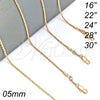 Gargantilla Basica 04.118.0112.28 Oro Laminado, Diseño de Rope, Diamantado, Tono Dorado (05 MM Thickness, 28 Inches Length)
