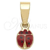 Dije Elegante 05.163.0052 Oro Laminado, Diseño de Mariquita, Esmaltado Rojo, Tono Dorado