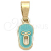 Dije Elegante 05.163.0058.3 Oro Laminado, Diseño de Zapato, Esmaltado Azul, Tono Dorado