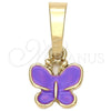 Dije Elegante 05.163.0064.5 Oro Laminado, Diseño de Mariposa, Esmaltado Violeta, Tono Dorado