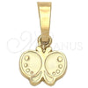 Dije Elegante 05.163.0066 Oro Laminado, Diseño de Mariposa, Esmaltado Blanco, Tono Dorado
