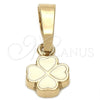Dije Elegante 05.163.0068 Oro Laminado, Diseño de Flor, Esmaltado Blanco, Tono Dorado