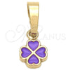 Dije Elegante 05.163.0068.4 Oro Laminado, Diseño de Flor, Esmaltado Violeta, Tono Dorado