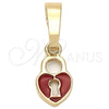 Dije Elegante 05.163.0077 Oro Laminado, Diseño de Corazón, Esmaltado Rojo, Tono Dorado