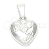Dije Elegante 05.16.0207 Plata Rodinada, Diseño de Flor y Corazón, Pulido, Tono Plateado