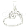 Dije Elegante 05.16.0210 Plata Rodinada, Diseño de Corazón y Corazón, con Zirconia Cubica Blanca, Pulido, Tono Plateado