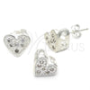 Juego de Arete y Dije de Adulto 10.166.0017 Plata Rodinada, Diseño de Corazón, con Zirconia Cubica Blanca, Pulido, Tono Plateado