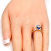 Anillo Multi Piedra 01.239.0003.7 Oro Laminado, con Bermuda Blue Swarovski Elements, Pulido, Tono Dorado (One size fits all)