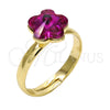 Anillo Multi Piedra 01.239.0010.9 Oro Laminado, Diseño de Flor, con Fuchsia Swarovski Elements, Pulido, Tono Dorado (One size fits all)