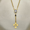Rosario Fino 09.02.0033.18 Oro Laminado, Diseño de Caridad del Cobre y Cruz, con Negro Azavache, Pulido, Tono Dorado