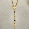Rosario Fino 09.09.0007.18 Oro Laminado, Diseño de Caridad del Cobre y Crucifijo, con Negro Azavache, Pulido, Tono Dorado