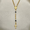 Rosario Fino 09.09.0008.18 Oro Laminado, Diseño de Divino Niño y Crucifijo, con Negro Azavache, Pulido, Tono Dorado