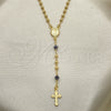 Rosario Fino 09.09.0009.18 Oro Laminado, Diseño de Guadalupe y Crucifijo, con Negro Azavache, Pulido, Tono Dorado
