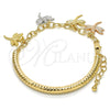 Pulsera de Dije 03.63.1821.1.08 Oro Laminado, Diseño de Libélula y Hueco, Diamantado, Tres Tonos (05 MM Thickness, 8 Inches Length)