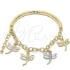 Pulsera de Dije 03.63.1821.1.08 Oro Laminado, Diseño de Libélula y Hueco, Diamantado, Tres Tonos (05 MM Thickness, 8 Inches Length)