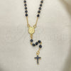 Rosario Fino 09.02.0039.1.18 Oro Laminado, Diseño de Guadalupe y Cruz, con Negro Azavache, Esmaltado Negro, Tono Dorado