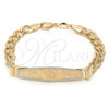 Pulsera con Placa 03.32.0141.01 Oro Laminado, Diseño de Elefante y Miami Cubana, Pulido, Tono Dorado (7 Inches Length)
