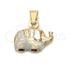 Dije Elegante 05.32.0062 Oro Laminado, Diseño de Elefante, Esmaltado Blanco, Tono Dorado