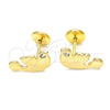 Arete Dormilona 02.09.0161 Oro Laminado, Diseño de Pajaro, Pulido, Tono Dorado