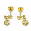 Arete Dormilona 02.09.0164 Oro Laminado, Diseño de Estrella, Pulido, Tono Dorado