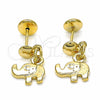 Arete Dormilona 02.09.0167 Oro Laminado, Diseño de Elefante, Pulido, Tono Dorado