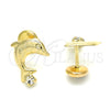 Arete Dormilona 02.09.0171 Oro Laminado, Diseño de Delfín, con Blanca Zirconia Cubica, Pulido, Tono Dorado