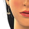 Arete Colgante 02.09.0172 Oro Laminado, con Blanca Zirconia Cubica, Pulido, Tono Dorado