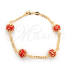 Pulsera Elegante 03.32.0157.2 Oro Laminado, Diseño de Bola y Miami Cubana, con Granate Cristal, Pulido, Tono Dorado (04 MM Thickness, 7 Inches Length)