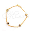 Pulsera Elegante 03.32.0170.07.2 Oro Laminado, Diseño de Bola y Miami Cubana, con Negro Zirconia Cubica, Pulido, Tono Dorado (03 MM Thickness, 7 Inches Length)