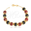 Pulsera Elegante 03.32.0171.07 Oro Laminado, Diseño de Bola y Snake, con Negro and Rubi Perla, Pulido Multicolor, Tono Dorado (09 MM Thickness, 7 Inches Length)