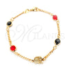 Pulsera Elegante 03.32.0173.07 Oro Laminado, Diseño de Elefante y Miami Cubana, con Negro and Granate Cristal, Pulido Multicolor, Tono Dorado (03 MM Thickness, 7 Inches Length)