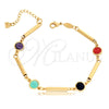 Pulsera Elegante 03.32.0175.07 Oro Laminado, Diseño de Bambu, con Multicolor Cristal, Pulido Multicolor, Tono Dorado (04 MM Thickness, 7 Inches Length)