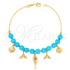 Pulsera de Dije 03.32.0183.07 Oro Laminado, Diseño de Pescado, con Turquoise Perla, Pulido Azul, Tono Dorado (01 MM Thickness, 7 Inches Length)