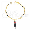 Pulsera de Dije 03.32.0189.06 Oro Laminado, Diseño de Manos y Bambu, con Negro Azavache, Cepillado, Tono Dorado (02 MM Thickness, 6 Inches Length)